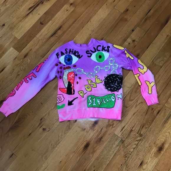 Discount Universe SweatShirt FASHION SUCKS Sequins Medium - Picture 8 of 8